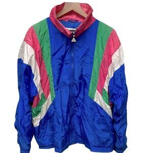 80s Vintage Mens Windbreaker Large Streetwear Colorblock Nylon Funky Dopamine